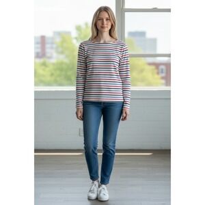 Joules Womens Breton Stripe Boat Neck Long Sleeve Top White Blue Red Nautical‎